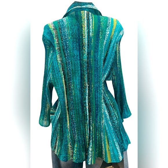 Maggie Barnes Teal and Yellow Striped Blouse - Picture 3 of 6